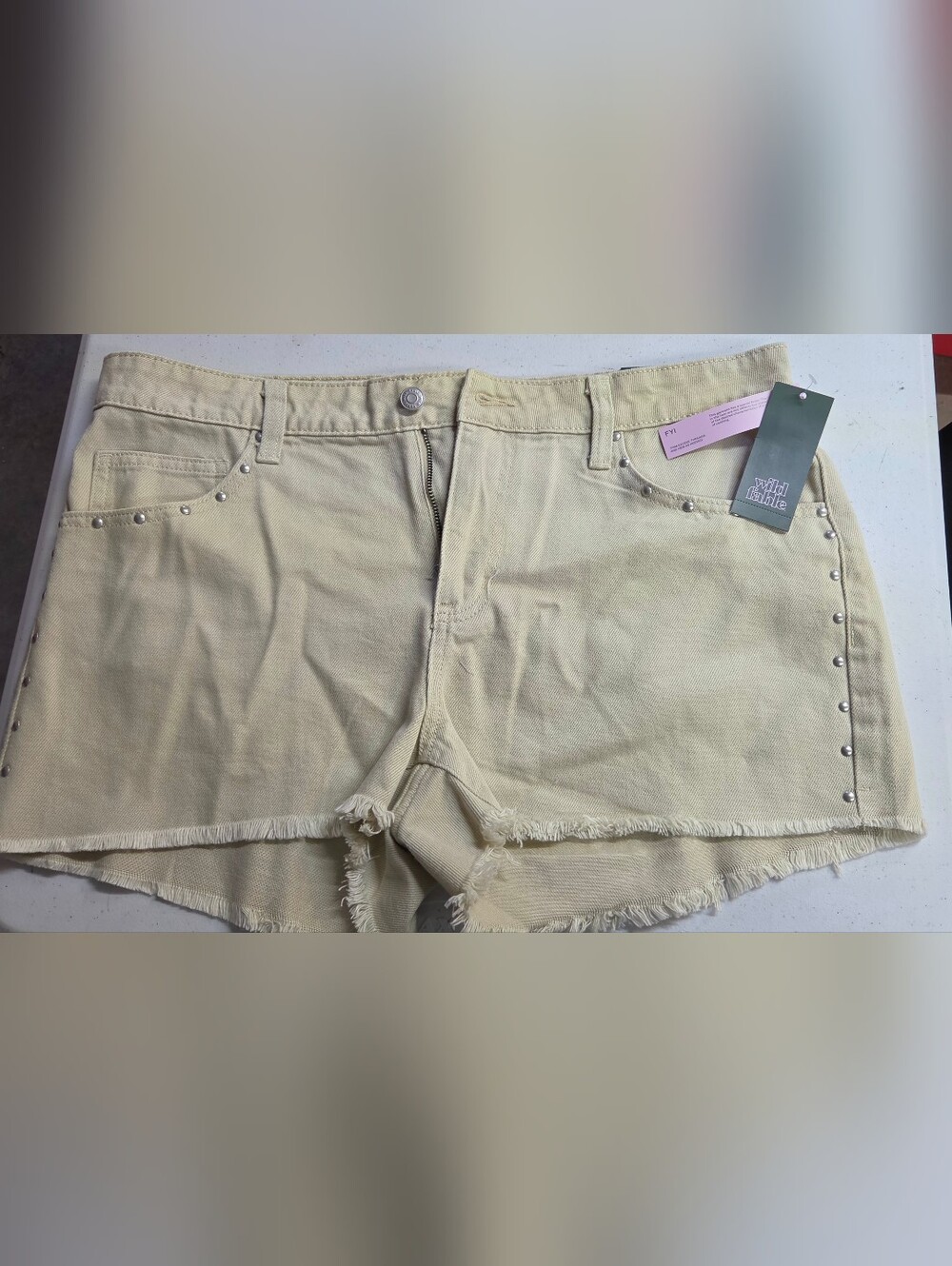 wild fable Cream Frayed Denim Shorts with Stud Trim